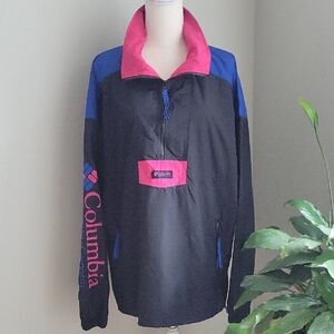 Columbia Windbreaker Black Pink Blue Like New Pullover
